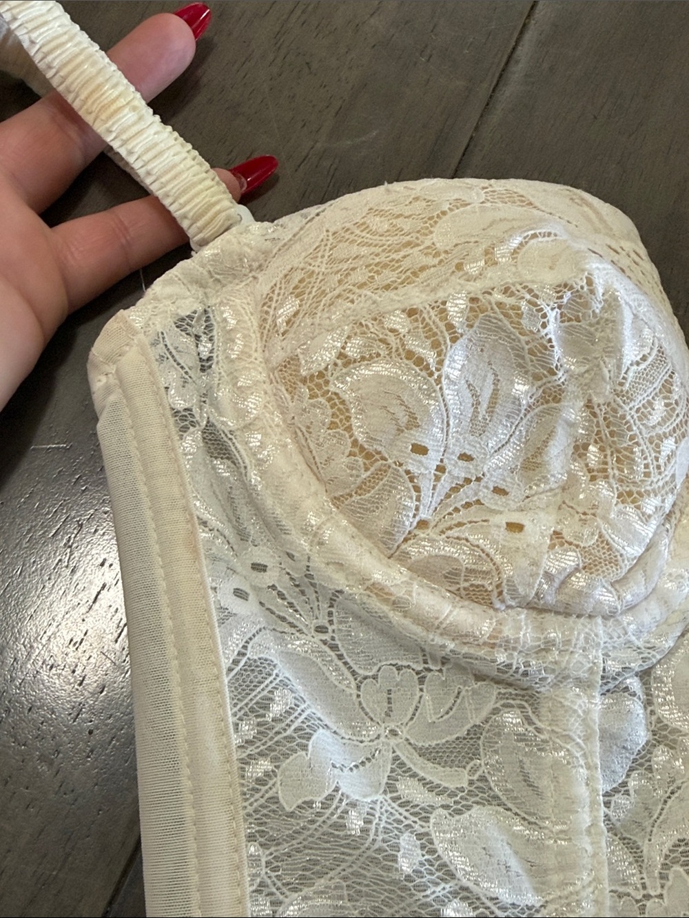 Y2K 90s Vintage Ivory bridal Lace Bustier Corset with Garter Straps - Picture 5 of 8